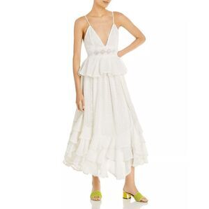 Rococo Sand Embroidered Ruffle Trim Midi Dress - Off White M